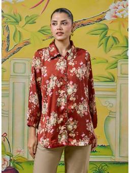 Lakshita - Eshara Garnet Red Floral Printed Shirt