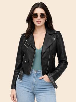 Leather Retail - Women's Black Biker Faux Leather Jacket