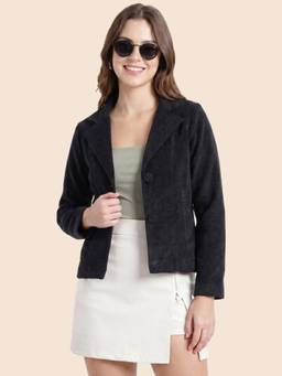 Leather Retail - Women's Black Velvet Casual Jacket