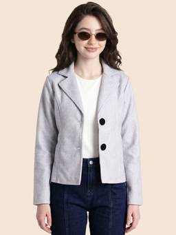 Leather Retail - Women's Light Grey Velvet Button Jacket