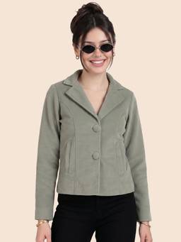 Leather Retail - Women's Green Velvet Button Jacket