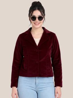 Leather Retail - Women's Maroon Velvet Notched Collar Jacket