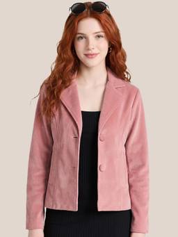 Leather Retail - Women's Pink Velvet Notched Collar Jacket