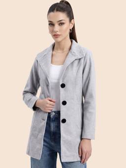 Leather Retail - Women's Light Grey Velvet Long Jacket