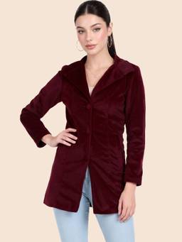 Leather Retail - Women's Maroon Suede Long Jacket