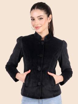 Leather Retail - Women's Black Velvet Button Jacket