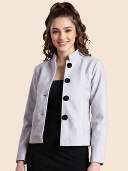 Leather Retail - Women's Light Grey Velvet Button Jacket