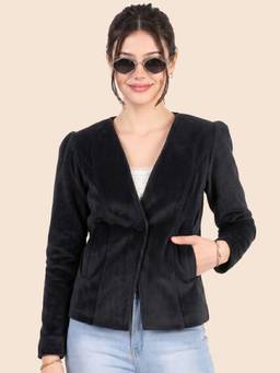 Leather Retail - Women's Black Velvet Casual Jacket