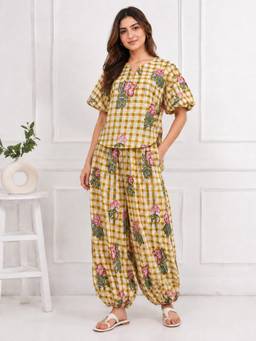 sencei - Yellow Checks Cotton Co-Ord Set