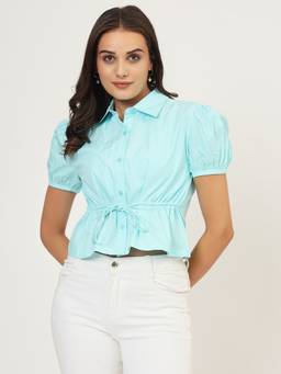 CHARMGAL - Puff Sleeve Cotton Crop Top