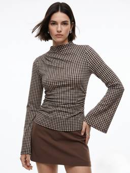 Outzidr - Multicolor Mini Checkered High Neck Full Sleeves Top