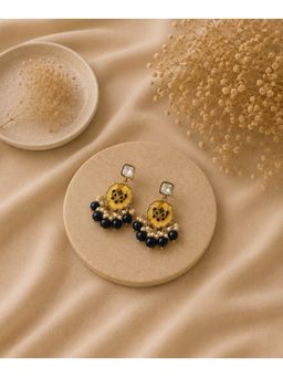 Bdiva - Gold Plated Kundan Navy Blue Pearl Drop Earrings