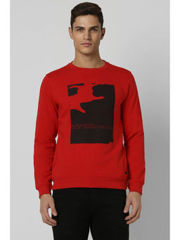 Peter England - Men Red Printed Crew Neck Sweatshirt