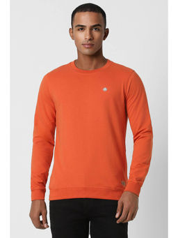 Peter England - Men Orange Solid Crew Neck Sweatshirt