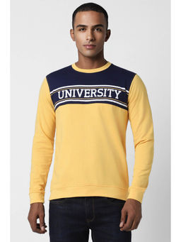Peter England - Men Yellow Colorblock Crew Neck Sweatshirt