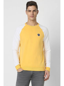 Peter England - Men Yellow Colorblock Crew Neck Sweatshirt