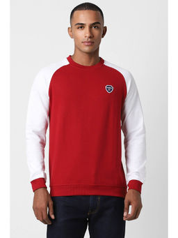 Peter England - Men Red Colorblock Crew Neck Sweatshirt