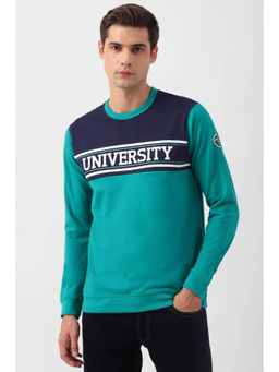 Peter England - Men Blue Typography Crew Neck Sweatshirt