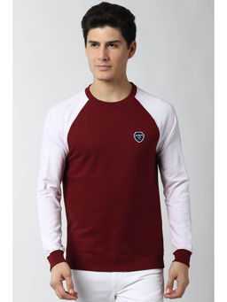 Peter England - Men Maroon Colorblock Crew Neck Sweatshirt