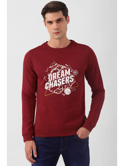 Peter England - Men Maroon Typography Crew Neck Sweatshirt