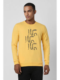 Peter England - Men Yellow Printed Crew Neck Sweatshirt