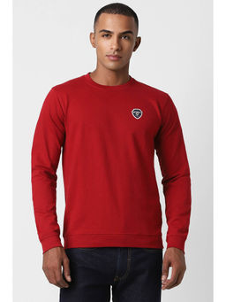 Peter England - Men Red Solid Crew Neck Sweatshirt