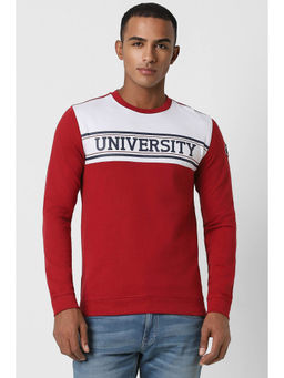Peter England - Men Red Typography Crew Neck Sweatshirt