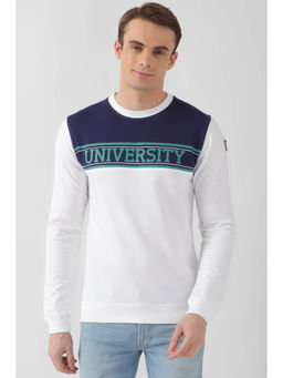 Peter England - Men White Typography Crew Neck Sweatshirt