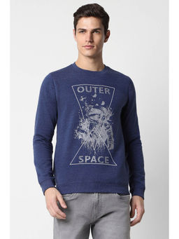 Peter England - Men Blue Printed Crew Neck Sweatshirt