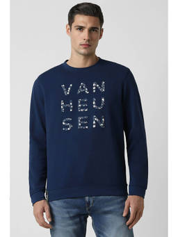 Van Heusen - Men Navy Blue Printed Crew Neck Sweatshirt