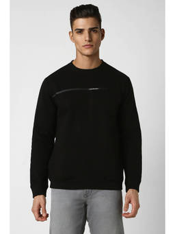 Van Heusen - Men Black Solid Crew Neck Sweatshirt