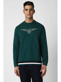 Van Heusen - Men Green Solid Crew Neck Sweatshirt