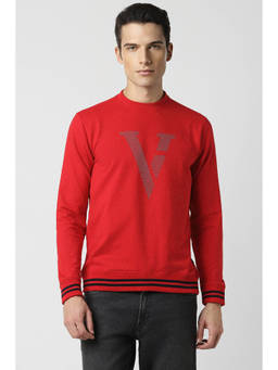 Van Heusen - Men Red Solid Crew Neck Sweatshirt