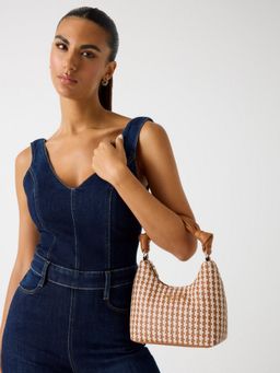 Guess - Women Brown Pu Woven Handbag and Detachable Strap