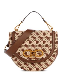 Guess - Women Brown Polyester Geometric Sling Bag with Detachable Strap