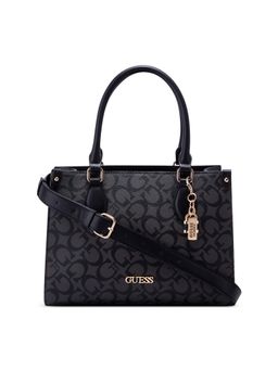 Guess - Women Charcoal PVC Typography Satchel Bag and Detachable Strap