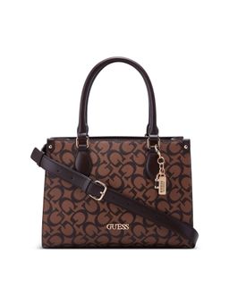 Guess - Women Brown PVC Typography Satchel Bag and Detachable Strap