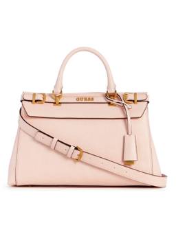 Guess - Women Peach Pu Textured Satchel Bag with Detachable Strap