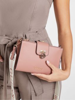 Guess - Women Pink Pu Textured Sling Bag with Detachable Strap