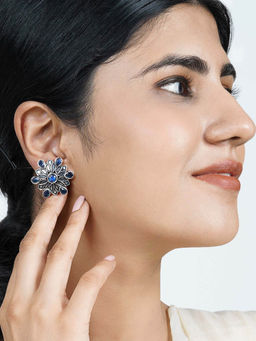 Teejh - Aashini Blue Stone Silver Oxidised Earring