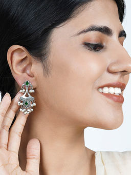 Teejh - Nilay Green Stone Silver Oxidised Earring