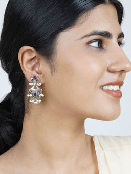 Teejh - Nilay Red Stone Silver Oxidised Earring