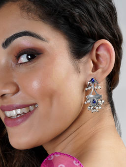 Teejh - Nilay Dark Blue Stone Silver Oxidised Earring