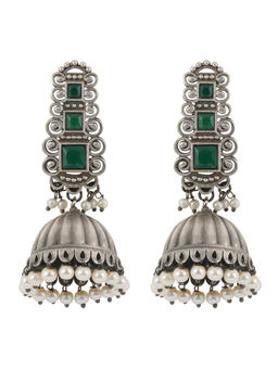 Teejh - Vaanya Green Silver Oxidised Earring