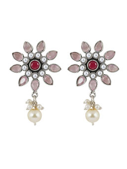 Teejh - Eesha Light Pink and Magenta Silver Oxidised Earring