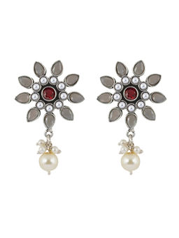 Teejh - Eesha Grey and Pink Silver Oxidised Earring