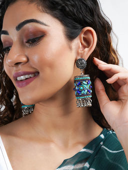 Teejh - Ganavi Blue Stone Silver Oxidised Earring