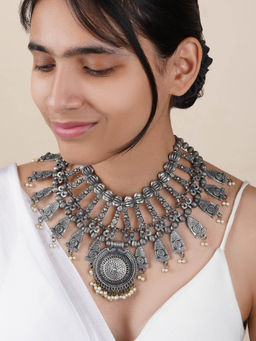 Teejh - Sonam Silver Oxidised Necklace