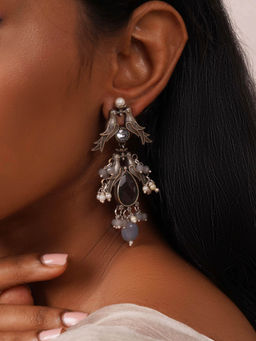Teejh - Shyala Grey and Silver Oxidised Earring