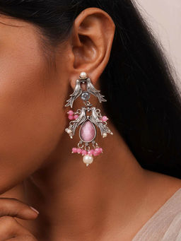 Teejh - Shyala Pink and Silver Oxidised Earring